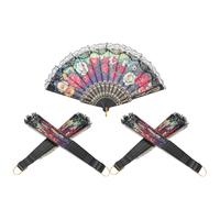 TOVINANNA Lot de 6 Éventails Pliants Espagnols à Fleurs Rouges avec Bordure en Dentelle, Manches Noirs en Plastique, Légers et Portables, Éventails Décoratifs pour Mariage, Fêtes et