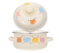 TOVINANNA Marmite Émaillée 16 Cm Couvercle, Casserole Ménagère Double Oreille en Émail Blanc, Pot à Soupe Maison pour Bébé et Préparation D’aliments, Ustensile la Cuisine Pratique et Sûr