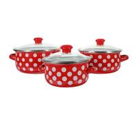 TOVINANNA Mini Batterie Cuisine Émaillée 3 Pièces avec Double Poignée Casseroles 12/14/16 CM Rouge à Pois Blancs Marmites Polyvalentes pour Soupe Cuisson au Quotidien