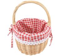 TOVINANNA Panier de Pique- en Osier avec Poignée de Transport, Doublure à Carreaux Rouges - Petit Panier Ovale en Osier pour de Pâques, Le Rangement Du Pain Et Les Courses en Plein Air, 30 × 25 ×