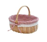 TOVINANNA Panier de Pique- Ovale en Osier avec Poignée de Transport, Doublure à Carreaux Rouges - Idéal pour de Pâques, Les Fruits, Le Pain Et Les Courses en Plein Air, 35 X 26 X 34 Cm