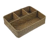 TOVINANNA Panier de Rangement en Paille Naturelle Tressée, Organisateur de Coin Café Compartiments Multiples, Panier Porte-sachets de Thé et Sucre pour Bureau et Maison, Accessoire Déco