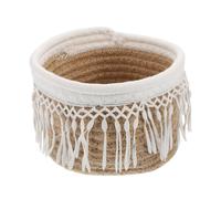 TOVINANNA Panier de Rangement Tressé en Corde de Coton Franges, Grosse Taille Jaune Chanvre, Organisateur Multifonction pour Bureau et Décoration Intérieure, Support Pratique