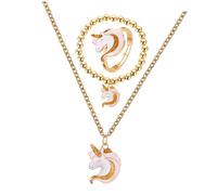 TOVINANNA Parure De Bijoux Alliage Doré Collier Dessin Animé Licorne Bracelet Élastique Bague Pour Femme