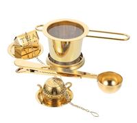 TOVINANNA Passoire à Résidus de Thé en Acier Inoxydable 304 Doré Infuseur à Thé Cuillère Multifonction et Pince de Fermeture et Tasse Usage Quotidien
