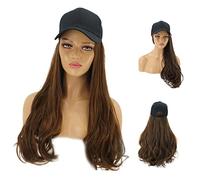 TOVINANNA Perruque à Chapeau Pour Femmes Perruque Longue Bouclée Élégante Avec Casquette Intégrée Marron Accessoire Mode Pratique Pour Cosplay Festivals Et Événements