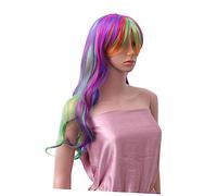 TOVINANNA Perruque Dégradée pour Femme Cheveux Longs Bouclés Multicolores Coiffure Arc-ciel Sept Couleurs Adaptée pour Cosplay et Occasions Spéciales