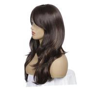 TOVINANNA Perruque Longue Bouclée Brune Avec Frange Pour Femme Accessoire De Mode Élégant Pour Cosplay Et Fêtes