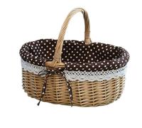 TOVINANNA Petit Panier de Pique- en Osier avec Poignée, à Pois Marron Foncé - Panier Ovale en Osier pour de Pâques, Le Rangement Du Pain Et Les Courses en Plein Air, 26 X 20 X 28 Cm