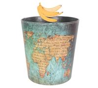 TOVINANNA Poubelle sans Couvercle Cuir Motif Carte Vintage Corbeille à Papier Rétro pour Bureau et Rangement Salle de Bain Seau Déchets Élégant et Résistant