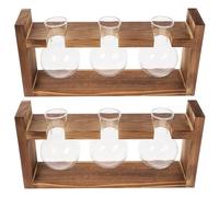 TOVINANNA Support de Bouturage en Verre Marron Base en Bois, 2 Ensembles de Bulbes pour Hydroponie, Observation des Racines, pour Bureau ou Maison