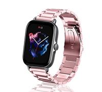 ToVioc 20mm Bracelet Compatible avec Amazfit Active 2 Square/2/1, Bip 3/3 Pro, Élégant et Gentleman Bracelet Rechange Réglable en Acier Inoxydable pour Amazfit GTS 4/4 Mini/3/2/2e/2 Mini - Rose