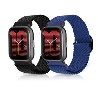 ToVioc 20mm Nylon Bracelet pour Amazfit Active 2 Square/2/1, Bip 3/3 Pro, Ajustable Élasticité Respirant Sports Remplacement pour Amazfit GTS 4/4 Mini/3/2/2e/2 Mini - Noir & Bleu Froid