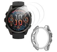 ToVioc 3 pcs Verre Trempé Protection pour Garmin Fenix 8 43mm Films de Protection d'écran [Anti-Rayures] [HD] + Noir TPU Flexible Coque pour Garmin Fenix 8 43mm - Noir