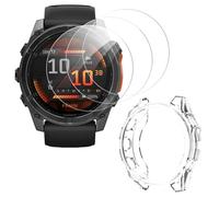 ToVioc 3 pcs Verre Trempé Protection pour Garmin Fenix 8 47mm Films de Protection d'écran [Anti-Rayures] [HD] + Transparent TPU Flexible Coque pour Garmin Fenix 8 47mm - Transparent