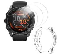 ToVioc 3 pcs Verre Trempé Protection pour Garmin Fenix 8 51mm Films de Protection d'écran [Anti-Rayures] [HD] + Transparent TPU Flexible Coque pour Garmin Fenix 8 51mm - Transparent