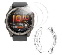 ToVioc 3 pcs Verre Trempé Protection pour Garmin Fenix 8 Pro 51mm Films de Protection d'écran [Anti-Rayures] [HD] + Transparent TPU Flexible Coque pour Garmin Fenix 8 Pro 51mm - Transparent