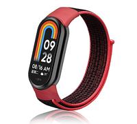 ToVioc Bracelet Compatible avec Xiaomi Mi Band 10/9/8, Respirabilité Ajustable Nylon Bracelet Compatible avec Xiaomi Smart Band 10/9/8 - Rouge Noir
