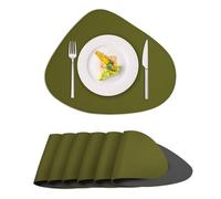 ToVioc Set de Table Lavable Cuir en Similicuir pour Cuisine, Restaurant & Bureau, Antidérapant avec Double Face Bicolores à La Texture Dessous de Table (42,5 x 34 cm, Lot de 6) - Vert&Gris