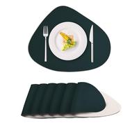 ToVioc Set de Table Lavable Cuir en Similicuir pour Cuisine, Restaurant & Bureau, Antidérapant avec Double Face Bicolores à La Texture Dessous de Table (42,5 x 34 cm, Lot de 6) - Cyan&Blanc