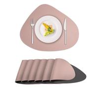 ToVioc Set de Table Lavable Cuir en Similicuir pour Cuisine, Restaurant & Bureau, Antidérapant avec Double Face Bicolores à La Texture Dessous de Table (42,5 x 34 cm, Lot de 6) - Rose&Gris