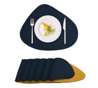ToVioc Set de Table Lavable Cuir en Similicuir pour Cuisine, Restaurant & Bureau, Antidérapant avec Double Face Bicolores à La Texture Dessous de Table (42,5 x 34 cm, Lot de 6) - Bleu&Jaune