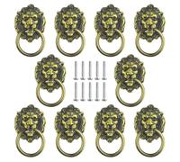 TOVOT 10 Pieces 6.8CM Poignées de tiroir de commode à tête de lion Poignées de tiroir en alliage de zinc Tirettes à anneau avec vis pour meubles (bronze)