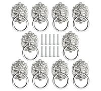 TOVOT 10 Pieces 6.8CM Poignées de tiroir de commode à tête de lion Poignées de tiroir en alliage de zinc Tirettes à anneau avec vis pour meubles (Argent)