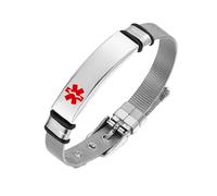 TOWAMOE Bracelet d'alerte médicale pour homme et femme - Bracelet d'identification d'urgence médicale en acier inoxydable - Personnalisable - 16,5 à 21,6 cm, 8in, Acier inoxydable, Pas de gemme