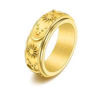 TOWARDSNAN Bague tournante lune étoile pour soleil pour bijoux d'affirmation réglage fin rotatif pour homme et femme Gi, As shown, Acier titane