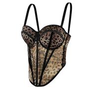 TOWARDSNAN Caraco en maille imprimé léopard pour femme - Bustier court - Tissu polyester respirant avec des designs élégants - Haut de fête élégant, abricot, M