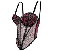 TOWARDSNAN Caraco en maille imprimé léopard pour femme - Bustier court - Tissu polyester respirant avec des designs élégants - Haut de fête élégant, rose rouge, S