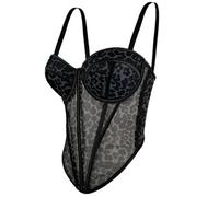 TOWARDSNAN Caraco en maille imprimé léopard pour femme - Bustier court - Tissu polyester respirant avec des designs élégants - Haut de fête élégant, Noir , L
