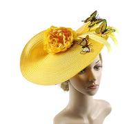 TOWARDSNAN Chapeau bibi pour femme avec papillon et fleurs - Chapeau pour robe d'église du Kentucky, chapeau melon de mariage, chapeau derby pour femme, jaune, taille unique