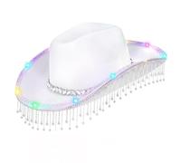 TOWARDSNAN Chapeau de tarte au porc avec pompons en cristal léger pour fête - Chapeau lumineux à bord à plumes pour acteur, actrice