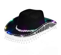 TOWARDSNAN Chapeau de tarte au porc avec pompons en cristal léger pour fête - Chapeau lumineux à bord à plumes pour acteur, actrice