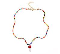 TOWARDSNAN Collier, chaîne de perles faite à la main avec pendentif champignon pour femme, collier ras du cou court élégant, bijoux ornements tendance, As shown in the figure, Acrylique