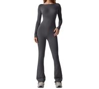 TOWARDSNAN Combinaison avec dos ouvert et manches longues, body pleine longueur, barboteuse colorée pour femme, combinaison de fitness tendance, gris, XXL