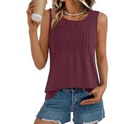 TOWARDSNAN Débardeur sans manches avec col rond et plis décontractés sans manches pour une garde-robe élégante mais confortable Option débardeur décontracté, rouge vin, L