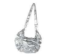 TOWARDSNAN Élégant sac à bandoulière plissé avec cordon de serrage, grande capacité, en nylon, pour le travail ou l'étude, sac à main noir tendance, Argenté., One Size