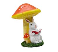 TOWARDSNAN Figurine en résine en forme de champignon et lapins avec éclairage à énergie solaire, idéale pour l'extérieur, la cour, le jardin, la maison, la décoration de cour à énergie solaire