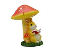TOWARDSNAN Figurine en résine en forme de champignon et lapins avec éclairage à énergie solaire, idéale pour l'extérieur, la cour, le jardin, la maison, la décoration de cour à énergie solaire