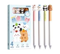 TOWARDSNAN Lot de 4 stylos à encre gel effaçables - 0,5 mm à séchage rapide - Design dessin animé - Rotation lisse pour prendre des notes, journal intime, stylo gel rotatif