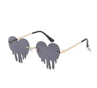 TOWARDSNAN Lunettes de soleil, lunettes de soleil en forme de cœur pour femmes et adolescentes, lunettes d'événement tendance sans monture pour festival de musique et nuit même, gris, See dimensional