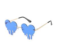 TOWARDSNAN Lunettes de soleil, lunettes de soleil en forme de cœur pour femmes et adolescentes, lunettes d'événement tendance sans monture pour festival de musique et nuit même, bleu, See dimensional
