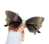 TOWARDSNAN Lunettes de soleil, papillon sans monture pour femme, petit visage avec strass, œil de chat et papillon, Thé bleu., See dimensional drawing