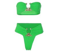 TOWARDSNAN Maillot de bain 2 pièces pour femme - Couleur unie - Sans bretelles - Anneaux en métal - Push Up