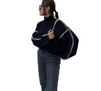 TOWARDSNAN Pull à col haut avec blocage de couleur, confortable et chaud, idéal pour les femmes à la recherche d'individualité, Noir , M