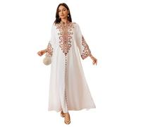 TOWARDSNAN Robe caftan brodée pleine longueur robe de prière Moyen-Orient robe modeste mode robe, blanc, XL