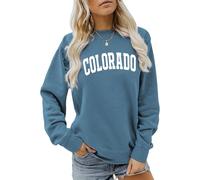 TOWARDSNAN Sweatshirt décontracté à la mode pour femme avec imprimé graphique de lettres, manches longues, col rond, pull pour campus, événement élégant, lettres imprimées, Mots bleus et blancs, M